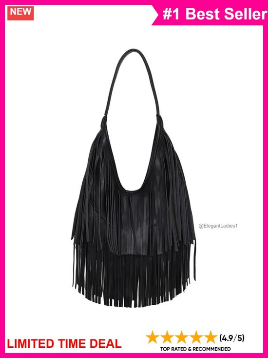 Handbags - PU Leather Fringe Hobo Shoulder Bag Western Boho Women's Purse